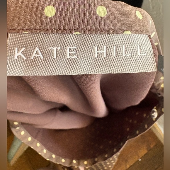 Kate Hill Brown Polka Dot 100% Silk Skirt Straight Ruffle Bottom Sz 8 preloved - Picture 5 of 8